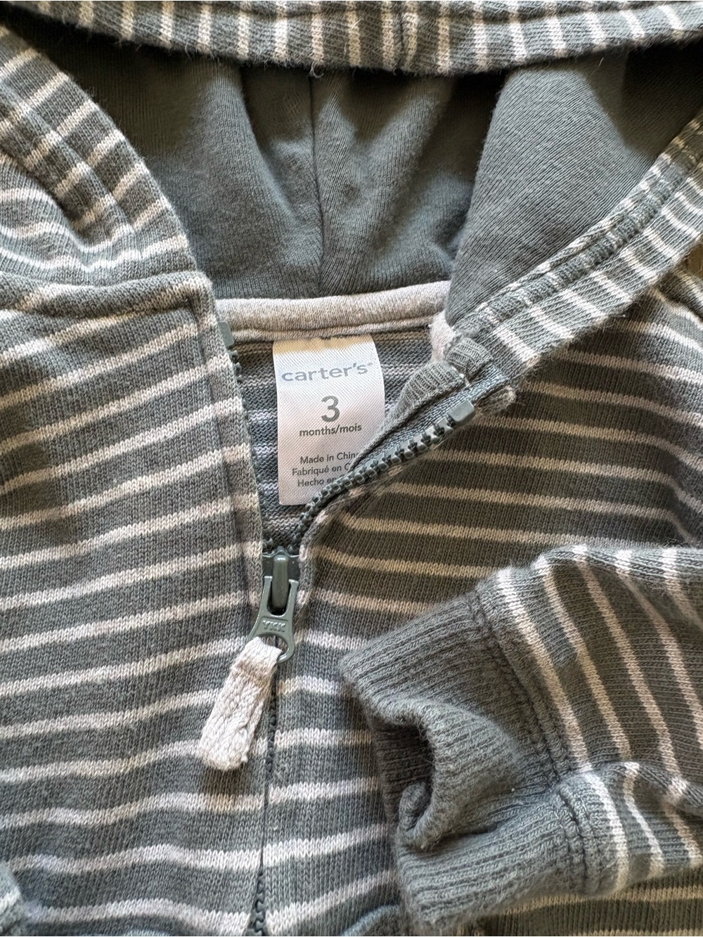 Carter's Gray Striped Hooded Baby Jacket Set - Zip Front- 3m - Picture 4 of 8